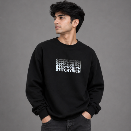 StitchyRich Black Cotton Fleece Sweatshirt